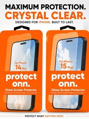 onn Corning Glass Screen Protector iPhone 15 Plus 14 Pro Easy Install Tray
